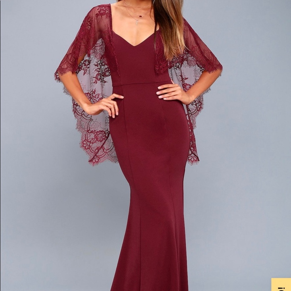 Amelie Burgundy Lace Maxi Dress Perfect for Prom!